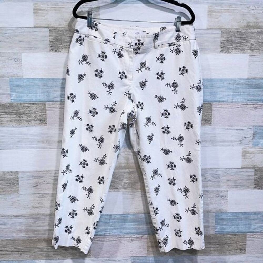 LOFT Marisa Fit Ankle Crop Riviera Pants White Floral Cotton Stretch Womens 10P